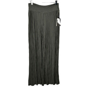 NEW Clara Sun Woo Crinkled Pants XL Gray Womens Pull On Wide Leg Relaxed Fit